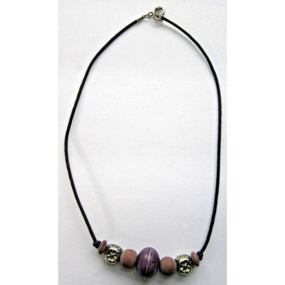 Hand Crafted Beaded Choker Necklace Purple Brown